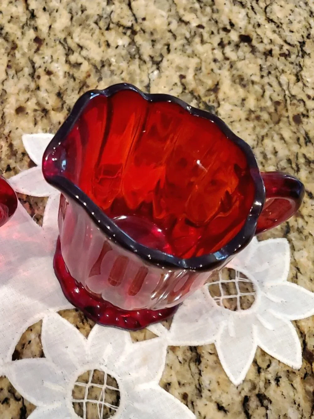RARE VINTAGE Ruby Red Depression Glass SUGAR & CREAMER SET -by New Martinsville